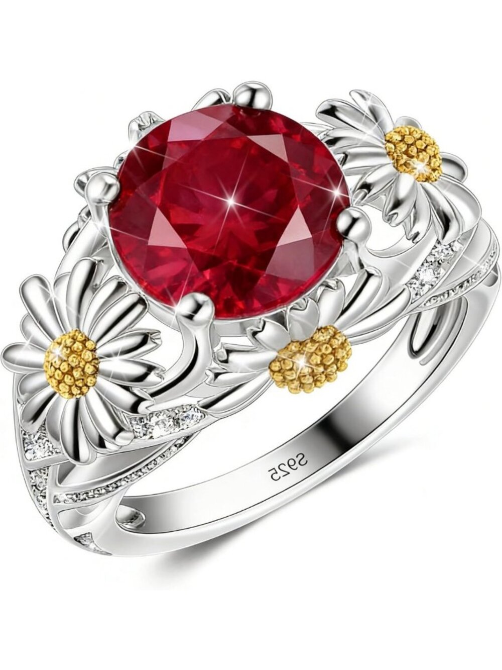 Sterling Silver Sunflower Ring for Women, Daisy Birthstone Jewelry